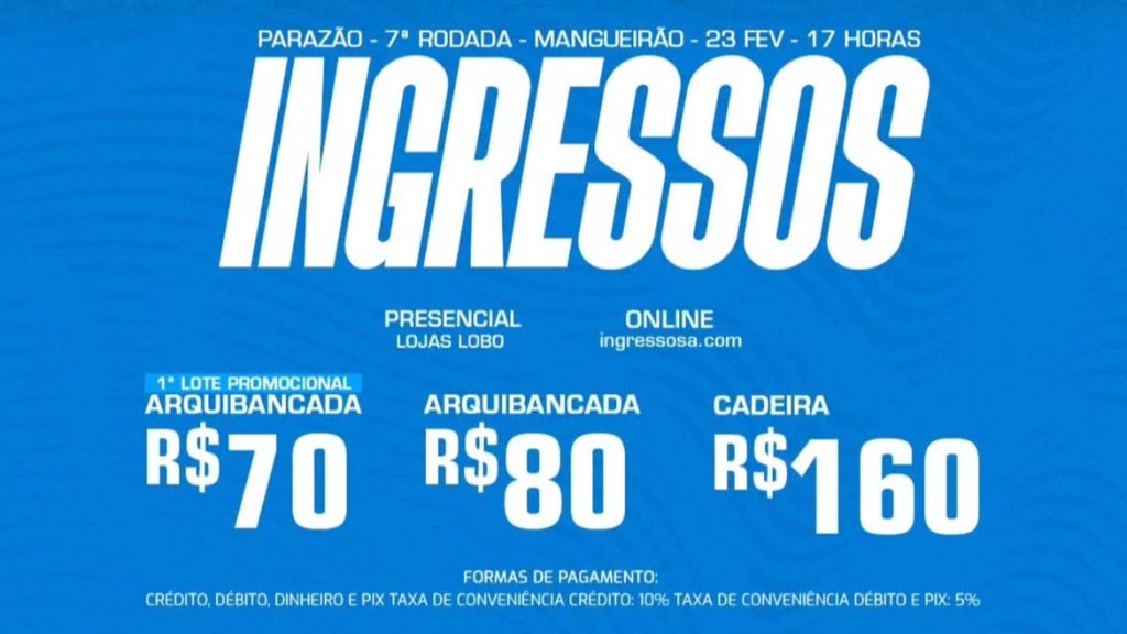 Valores dos ingressos disponibilizados pela equipe bicolor - Crédito: Reprodução/Redes sociais do clube