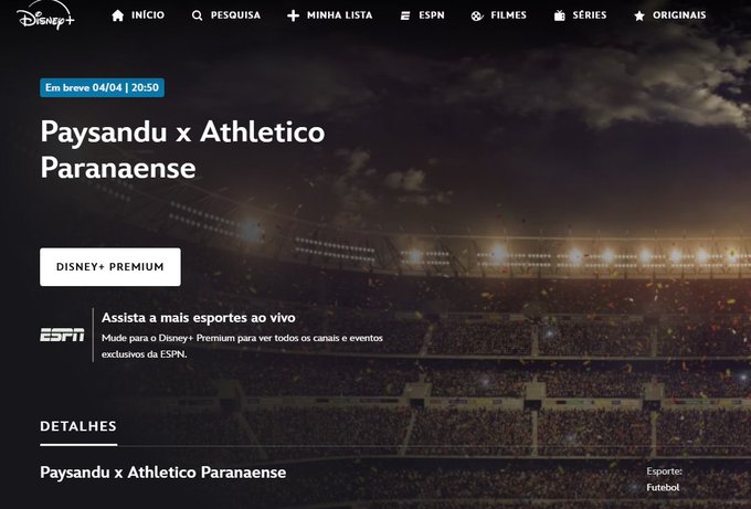 Paysandu x athletico na disney ao vivo